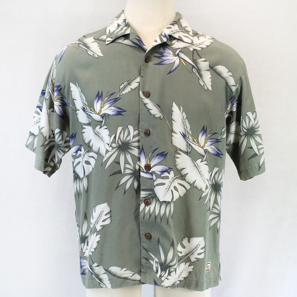 Tommy Bahama Hawaiian Bird of Paradise Flower Print Traveling Camp Shirt Medium